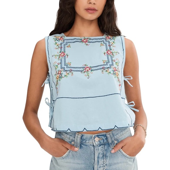 NWT Free People Garden Wall Embroidered Crop Cotton Top, Size XS - Picture 6 of 9